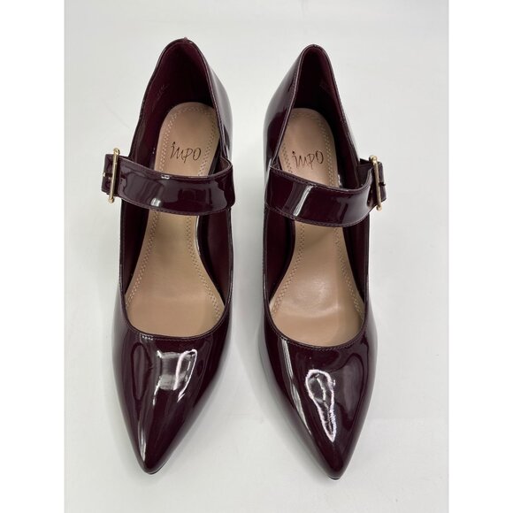 Impo Terrie Mary Jane Buckle Pointy Toe Block Heels Burgundy Wine Red Sz 11 - Picture 2 of 7